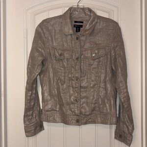 NWOT JNY Collection 100% linen champagne gold metallic Shimmery Taupe Jacket